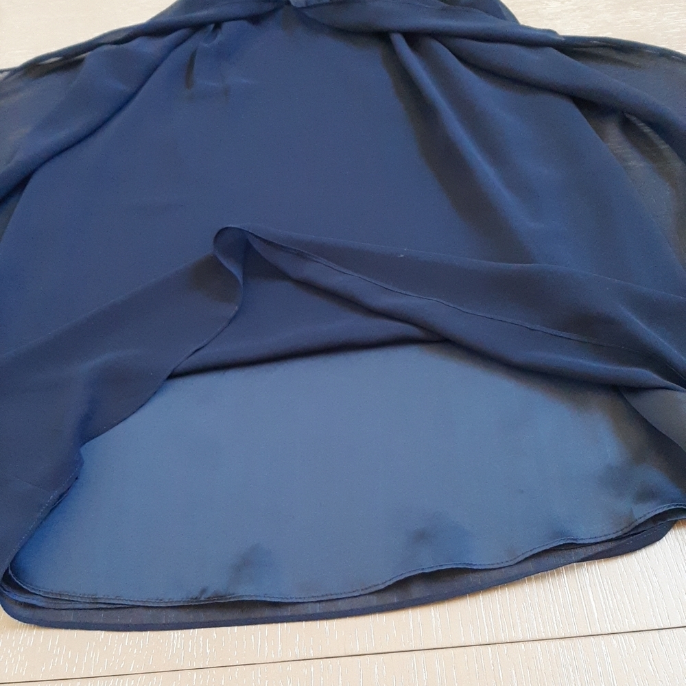 Double Zero Deep Blue Ruffled Overlay Chiffon Mini Dress - Picture 8 of 10
